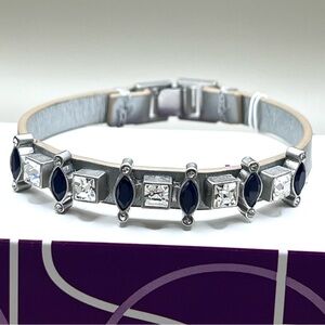 NWT lia sophia "Straight Away" 7” leather bracelet, cut crystals navy blue resin